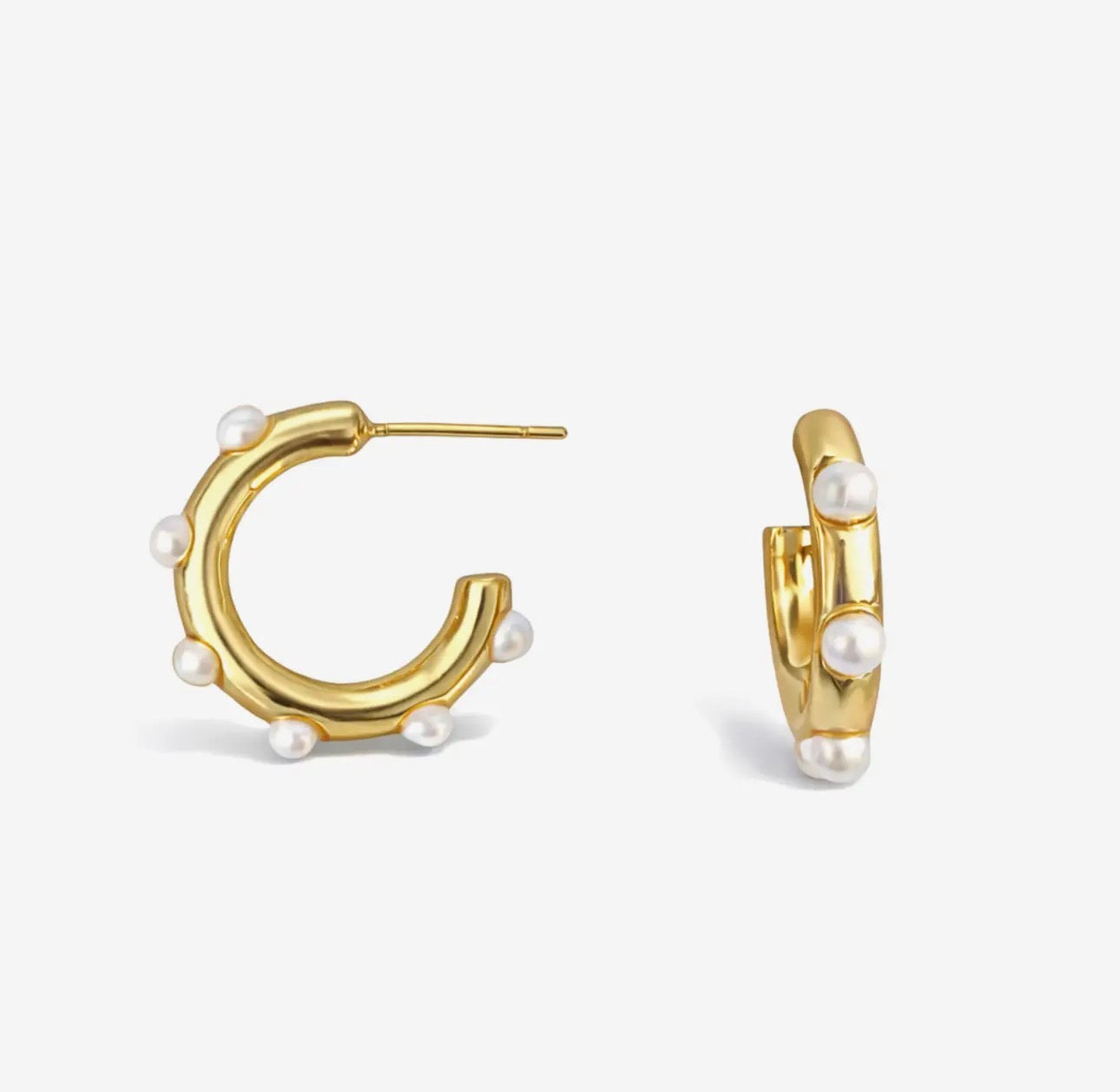 Golden Pearl Hoop Earrings