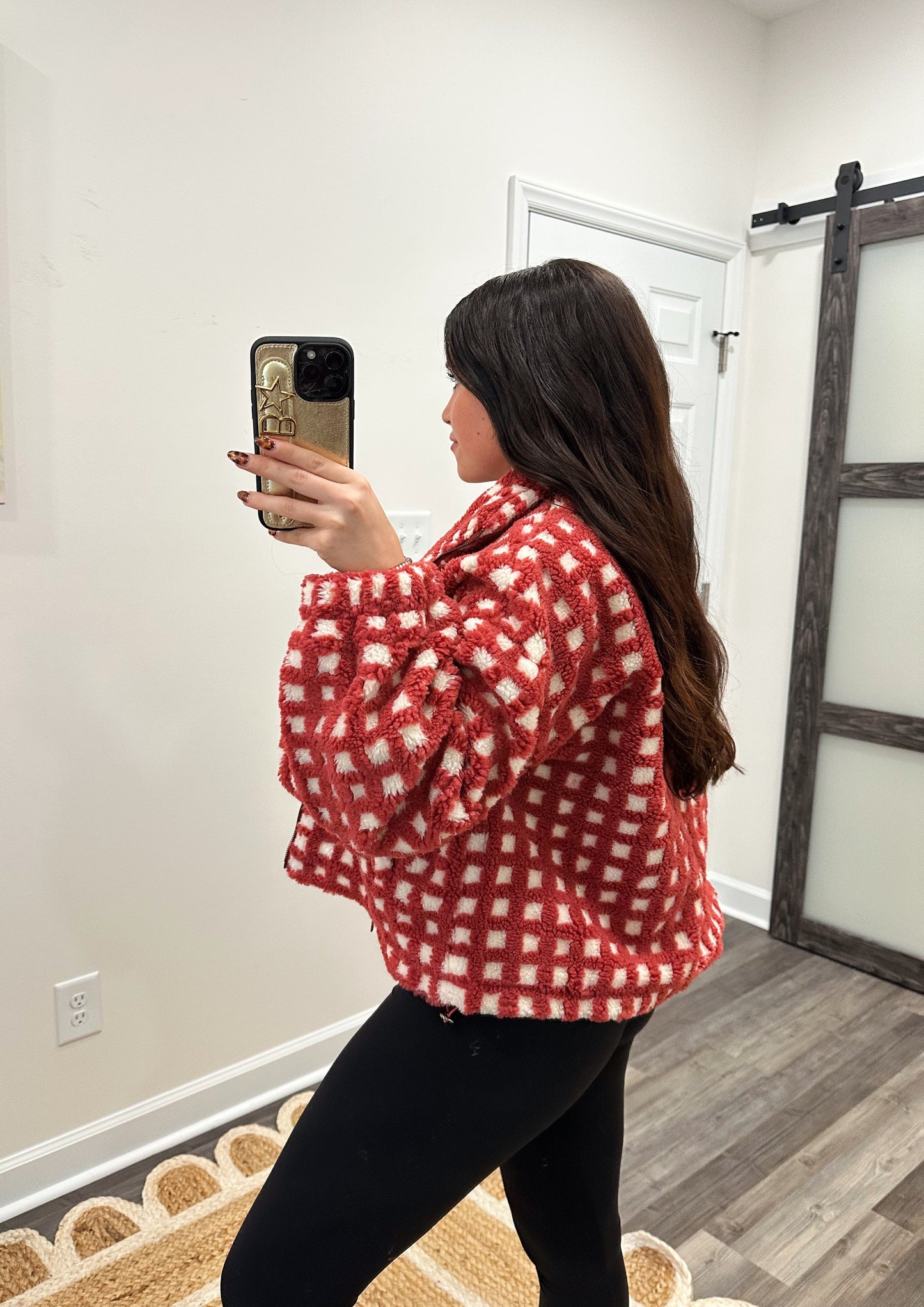 Cherry Checkered Sherpa Jacket