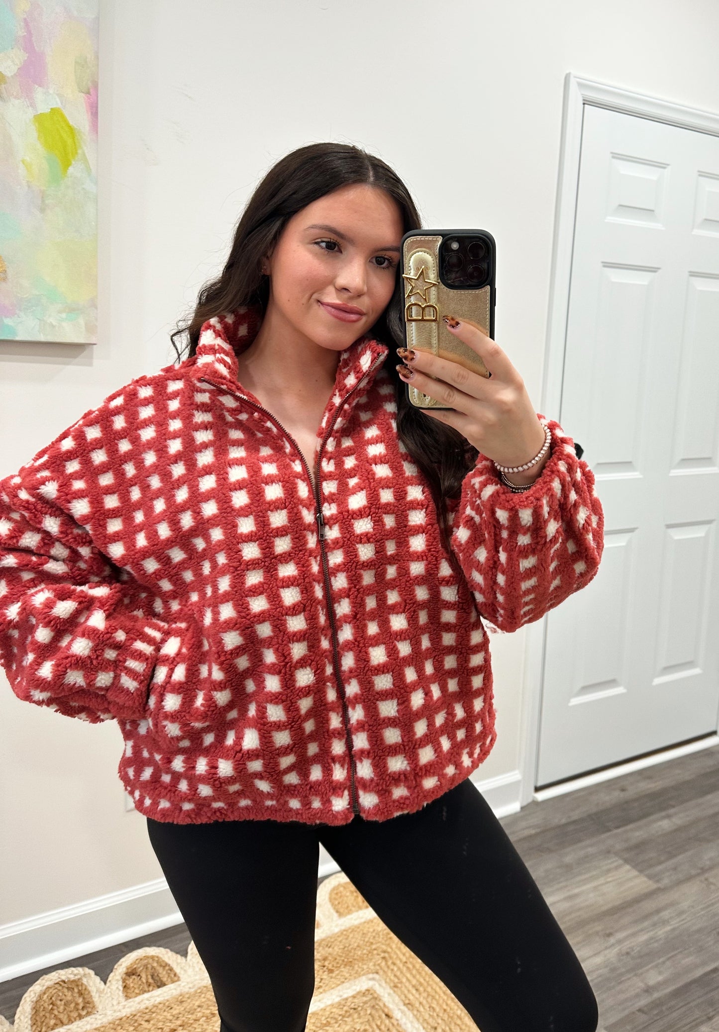 Cherry Checkered Sherpa Jacket