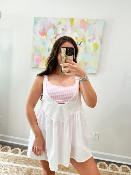 Pink Gingham Double Layered Active Dress