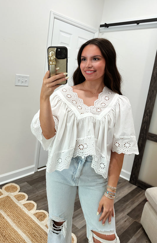 Seaside Scalloped Eyelet Top