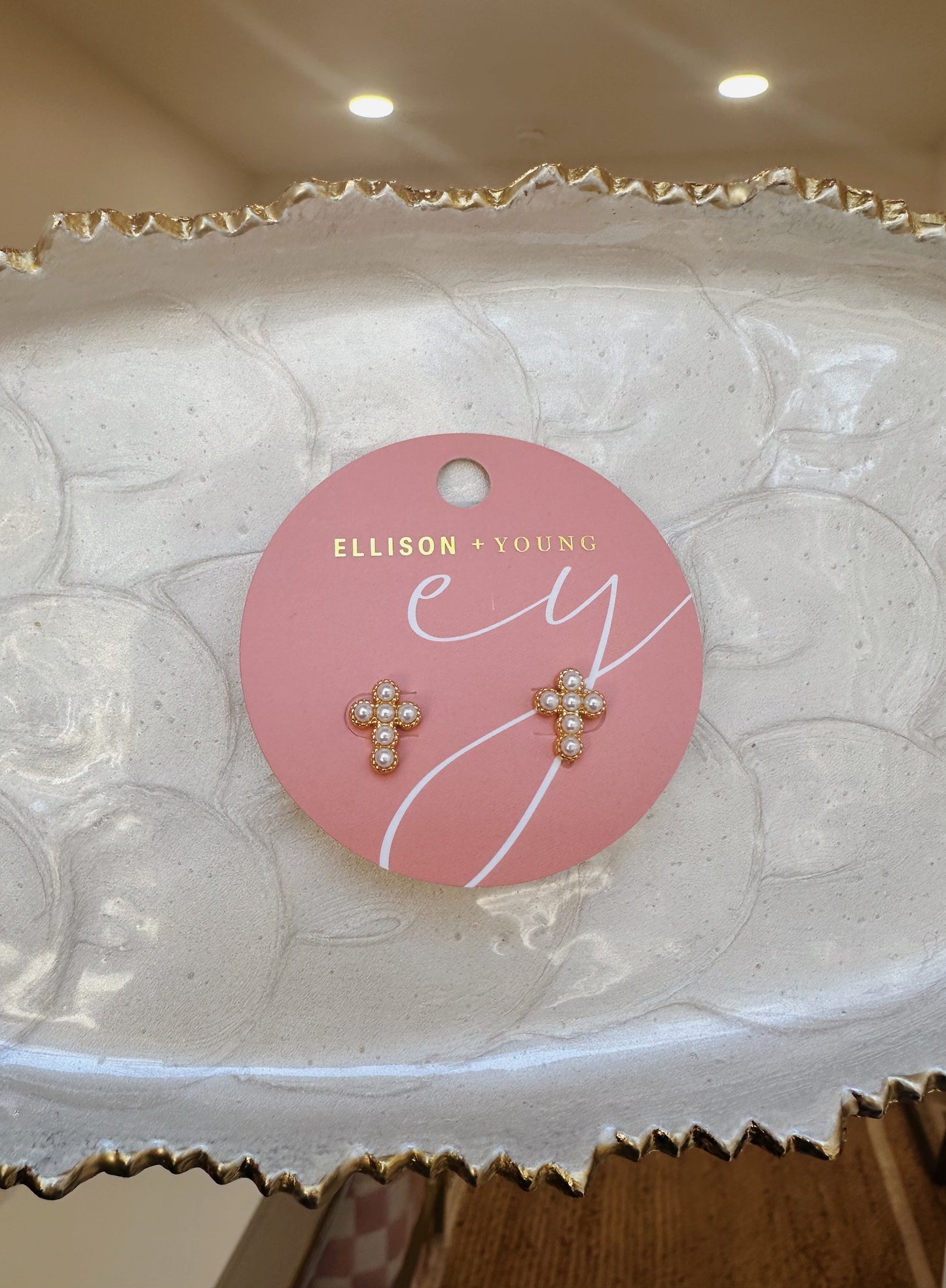 Pearl Cross Earrings