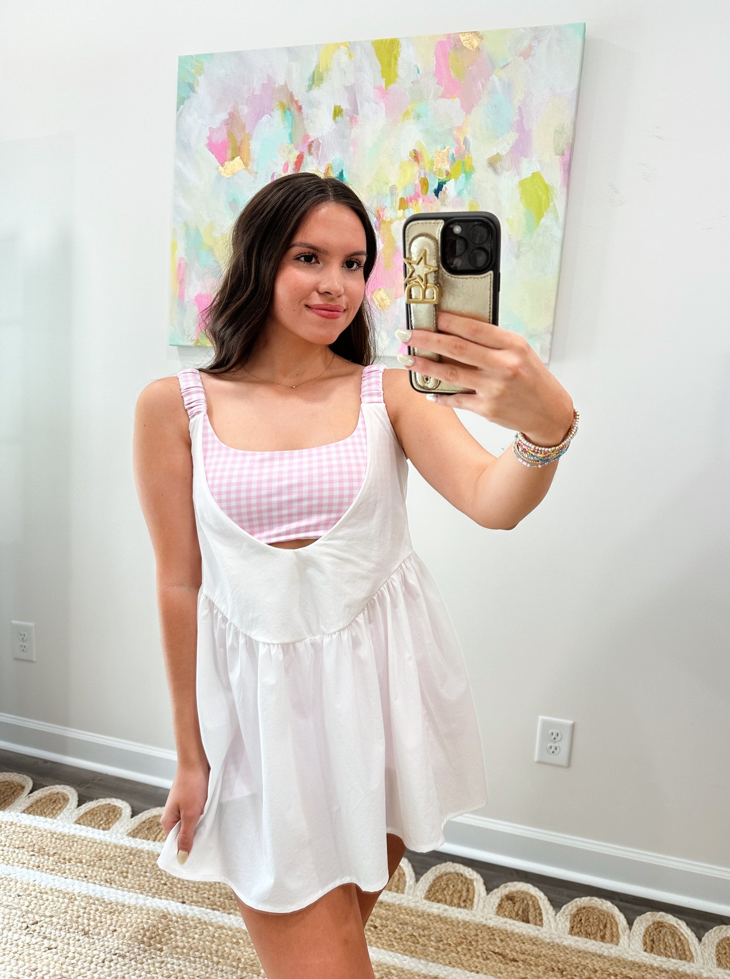 Pink Gingham Double Layered Active Dress