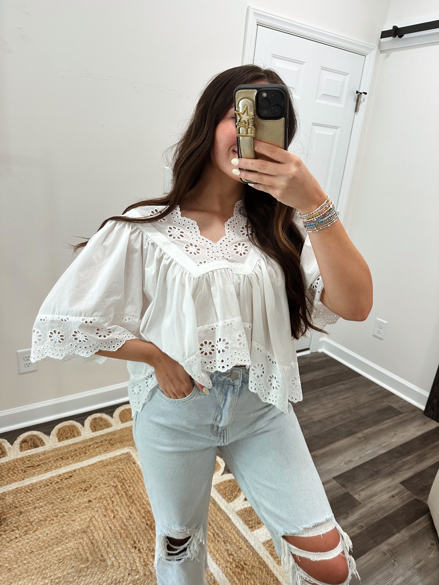 Seaside Scalloped Eyelet Top