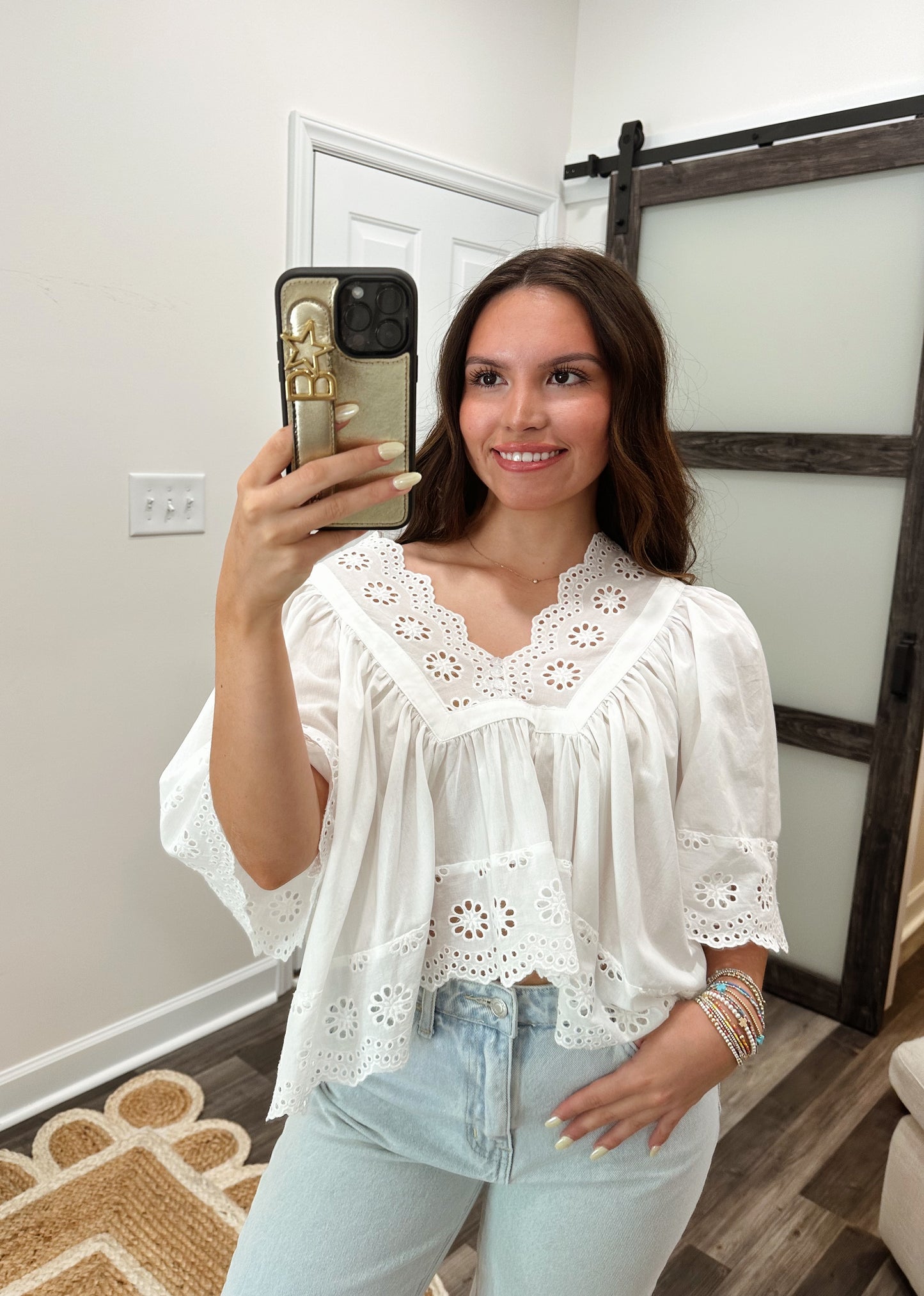 Seaside Scalloped Eyelet Top