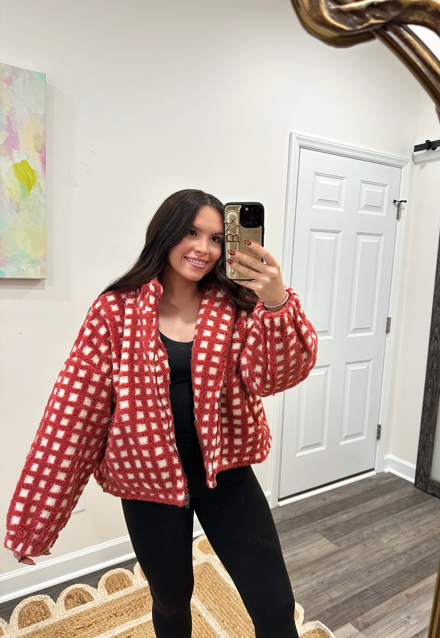 Cherry Checkered Sherpa Jacket